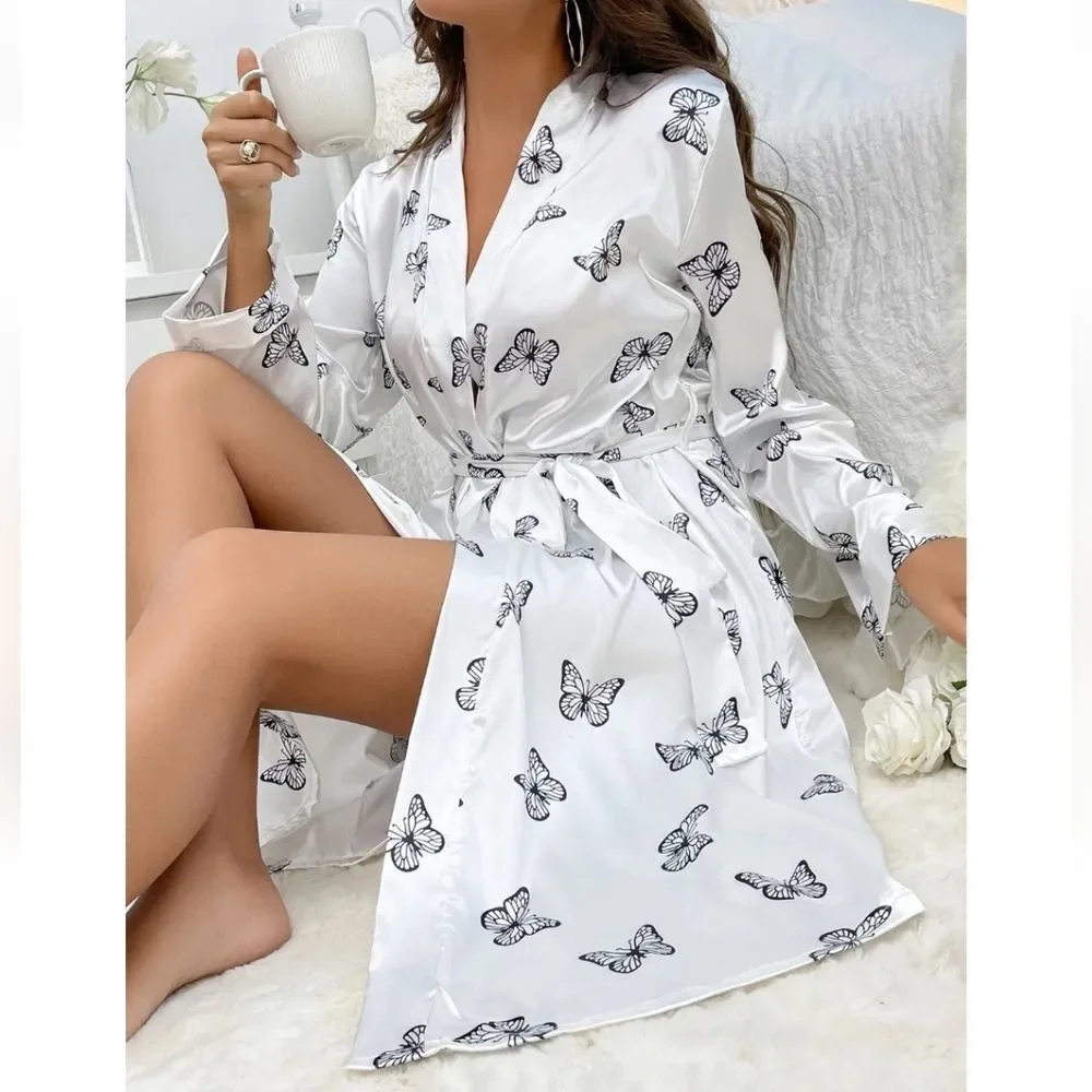Womens Plus Size Satin Kimono Robe Lingerie Nightgown Sleepwear Silk Bathrobe US